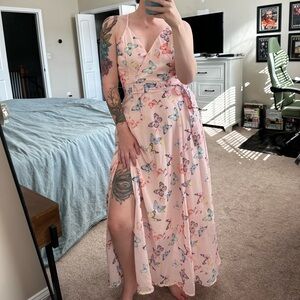 Vintage Tie-Waist Butterfly Print Dress